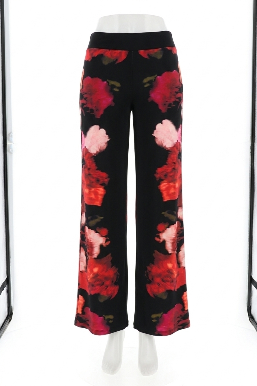 NEW JOSEPH RIBKOFF floral print pull-on wide leg pants in black/multi